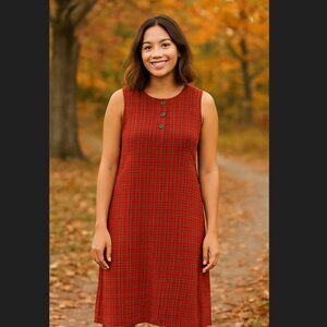 Woolrich Vintage red, black, and white long jumper with button details